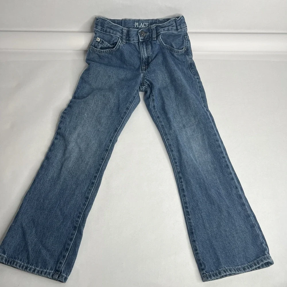 Childrens Place Boys Youth Bootcut Jeans Adjustable Waist Size 8 Blue